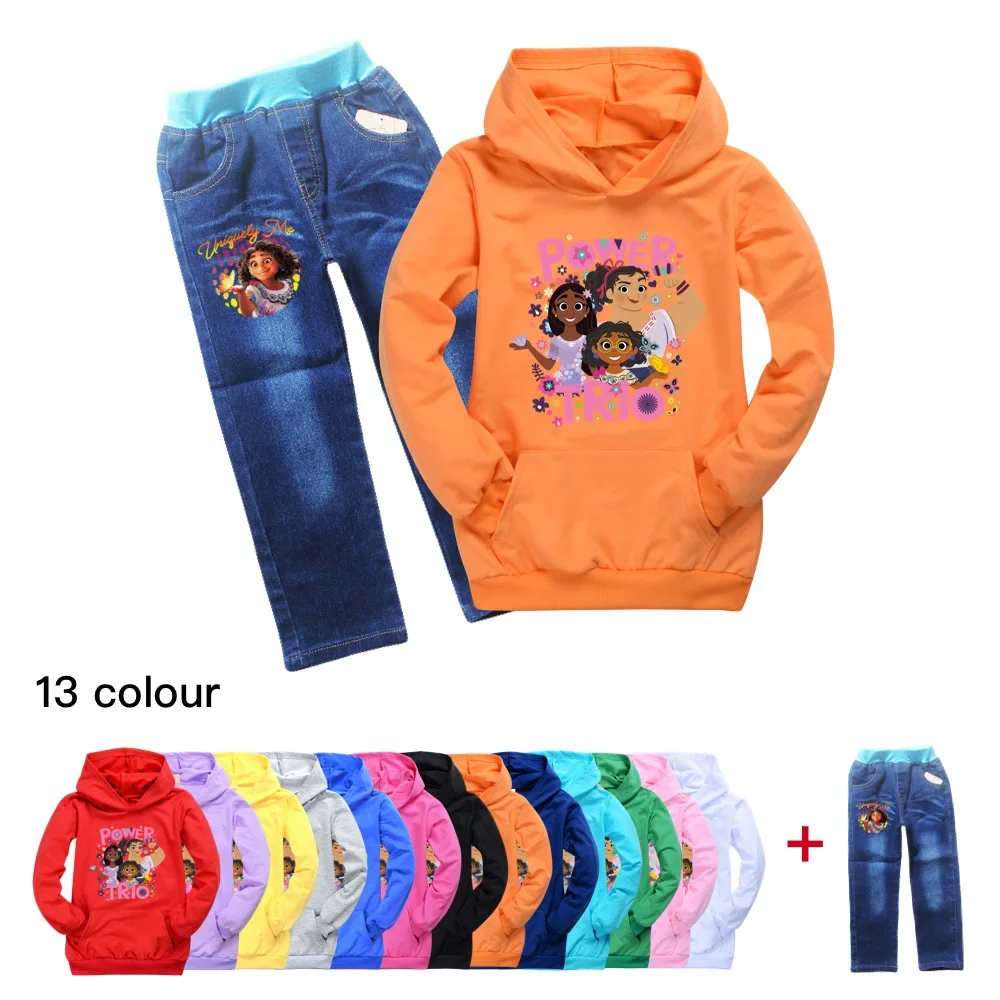 

2022 New Disney Encanto Spring and Autumn Cartoon Printing Boys and Girls Hoodie Bag Sweater + Casual Jeans Suit