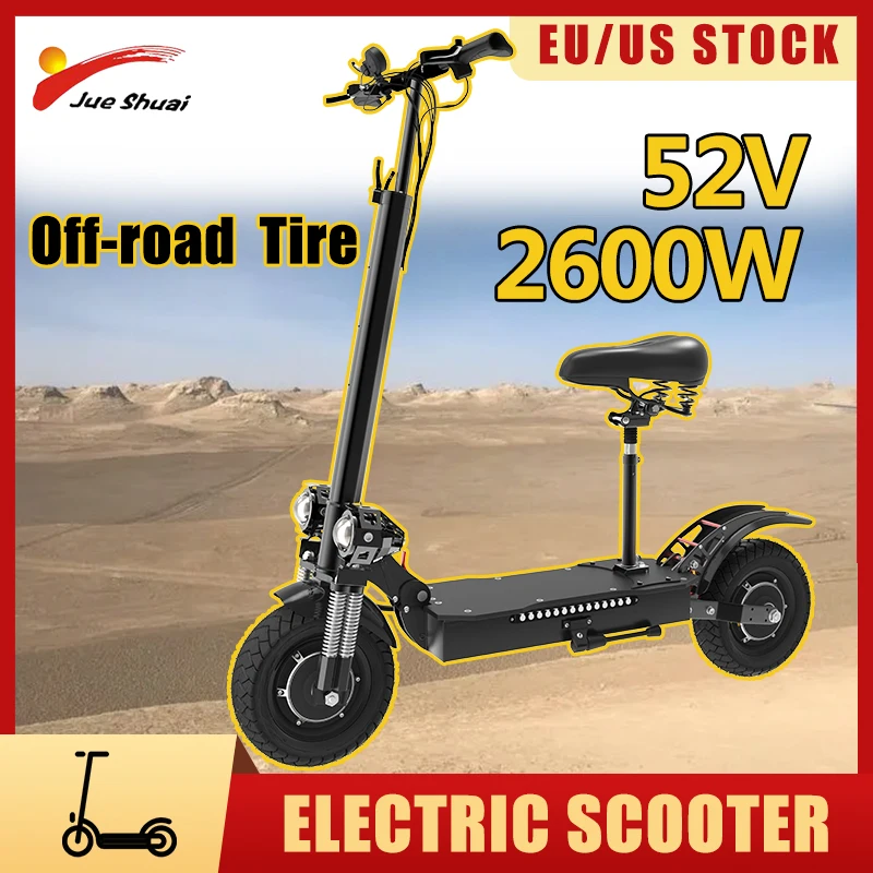 

2600W Powerful Electric Scooter 75KM/H E Scooters Long Range 75KM Electric Scooters Off-road Tire 10inch Scooter with Seat Fold