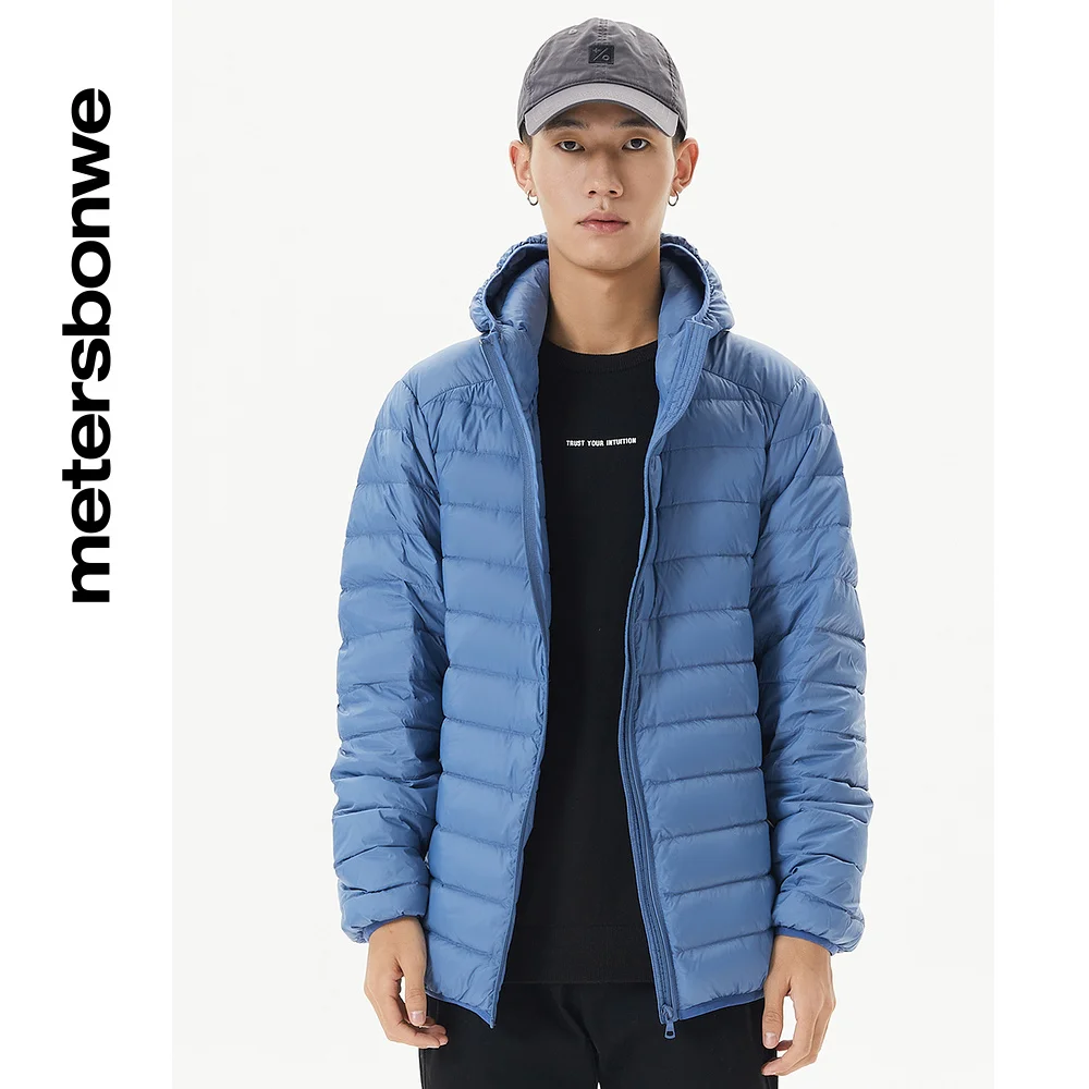 Metersbonwe Men's Solid Color Warm Down Jacket  With Hooded 90%Duck Down Ultra Light Thin Warm Wear Slim Short Winter Down Coat