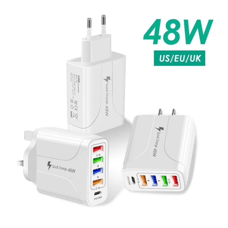 

Зарядное устройство usb c QC5.0, 5 шт., 48 Вт, быстрая зарядка для мобильных телефонов Iphone 14 13 12 11 Xiaomi Huawei Oneplus 10Pro Macbook Ipad