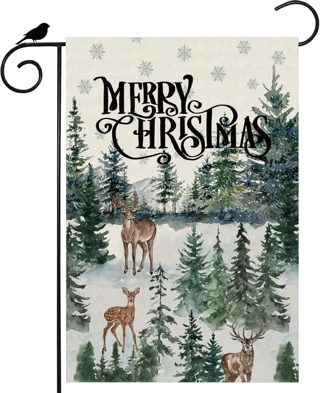 С Рождеством Сосновый лес Олени Зимний Рождественский садовый флаг Двор Флаг 12x18