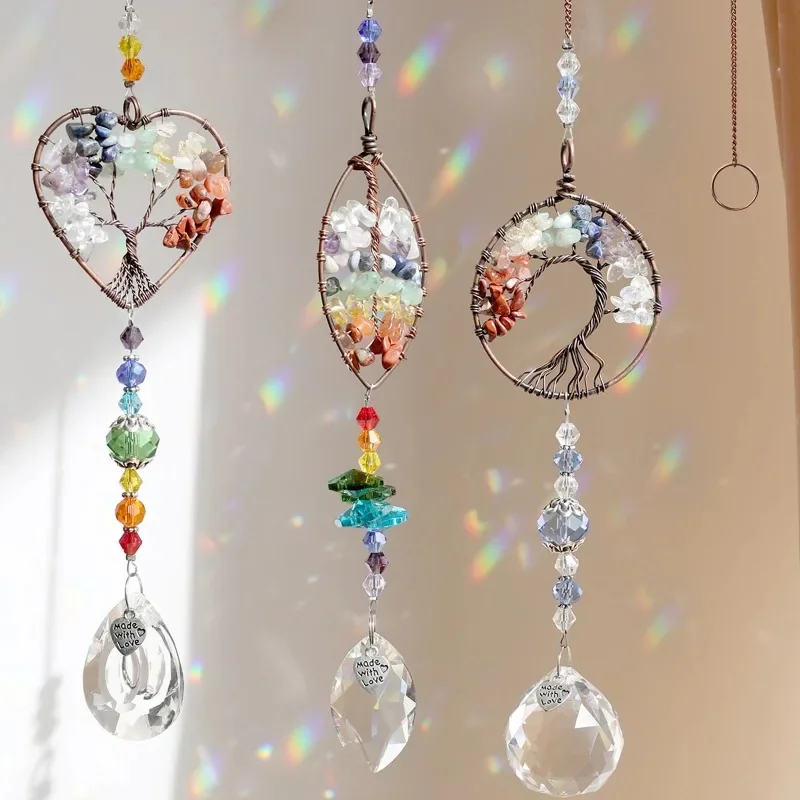 

Colorful Tree of Life Crystal Chakra Sun Catcher Hanging Prism for Car Home Decor Creative Garden Plant Decoration Room Decors