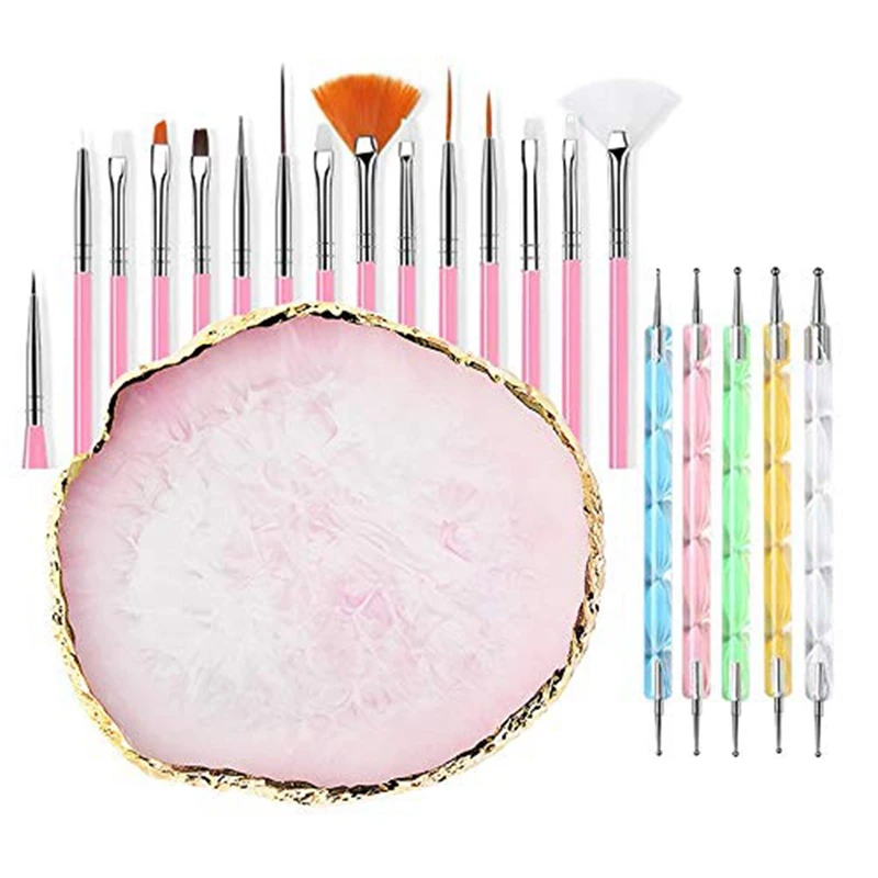 

20 Pieces Nail Art Brushes With 1 Piece Nail Tips Nail Supplies Nail Palette Polish Palette Manicure Design Tools