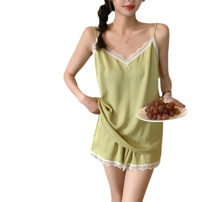 New Sling Pajamas Women's Summer Houndstooth Shorts Sweet Comfortable Girl Home Service Breathable Soft and Cool Feeling Suit