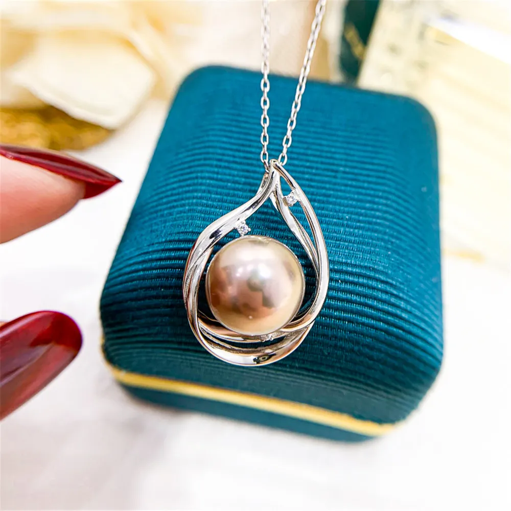 

DIY pearl accessories S925 sterling silver pendant empty holder K gold concealer necklace pendant for women with 12-14mm beads