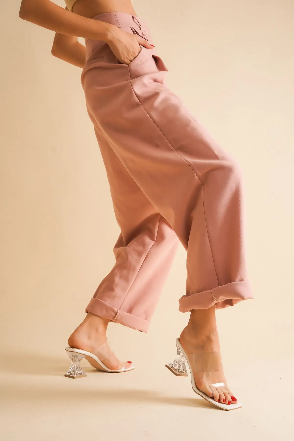 

Women's Fashion Leather Slippers With Transparent Heels