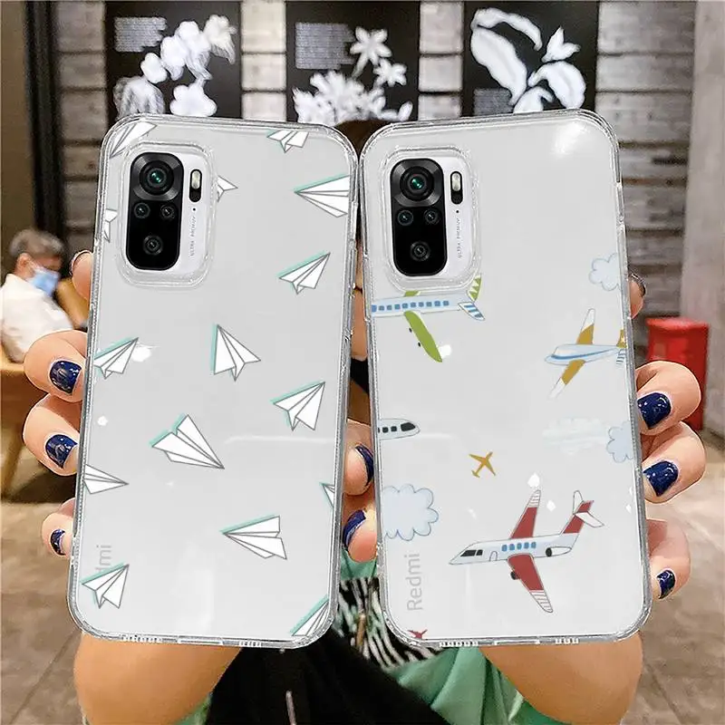 

Cartoon airplane pattern travel Phone Case Transparent for Xiaomi redmi note x f poco 10 11 9 7 8 3 i t s pro cover shell coque