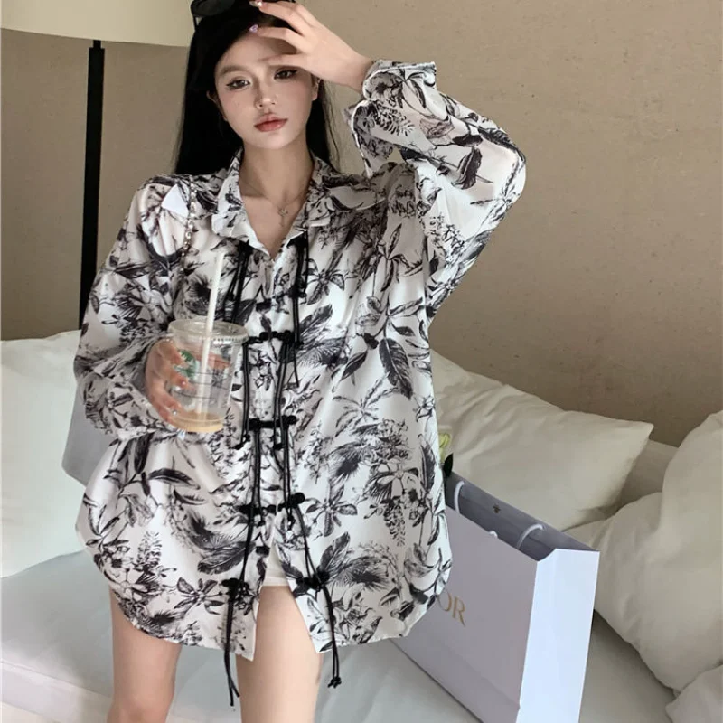 

DUOFAN New Chinese Style Button Shirts Women 2023 Spring Summer Casual Loose Long Sleeve Blouses Lady Tops Fashion Unique Blusas