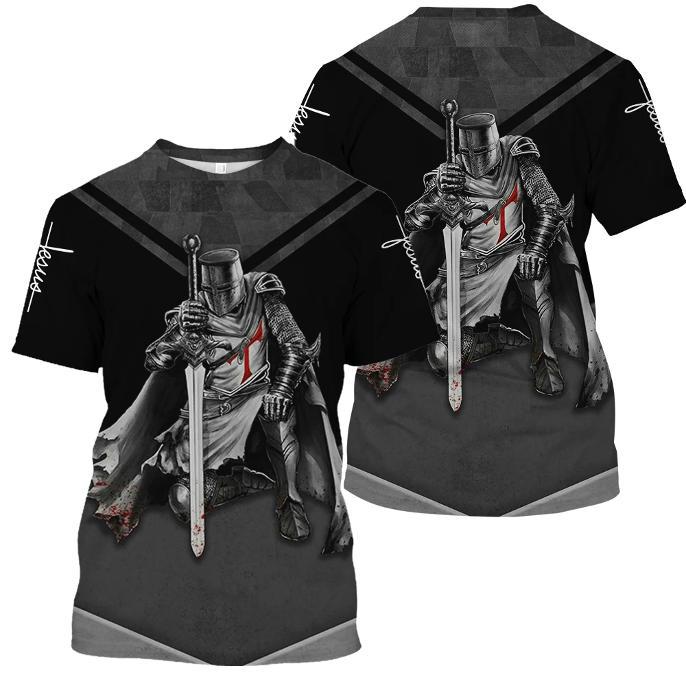 

Temple Crusaders Printed Men's Tees Europe and America Knight Graphic T Shirts Fashion Vintage Harajuku O-neck Short Sleeve Tops