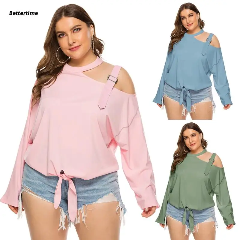 

B36D Summer Oblique Shoulder Blouse Long Sleeve T Shirt for Daily Party Home Outdoor