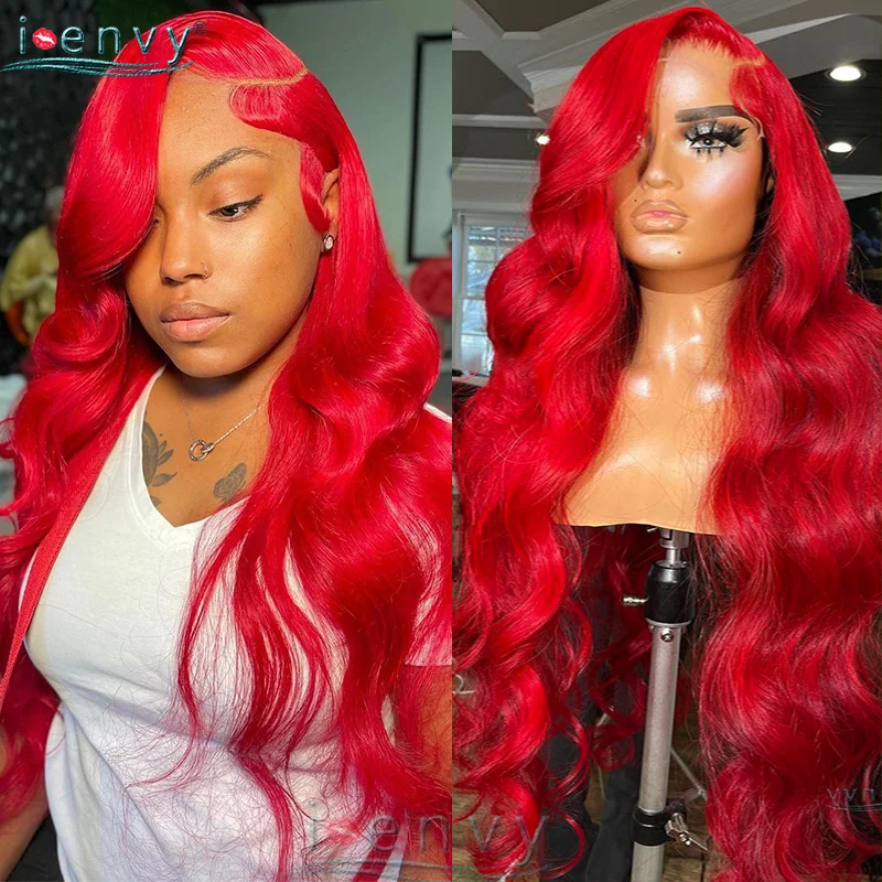 99J Red Lace Front Human Hair Wigs For Women Peruvian Colored Hot Red Lace Front Wig Body Wave 13X4 Hd Lace Frontal Wig Prepluck