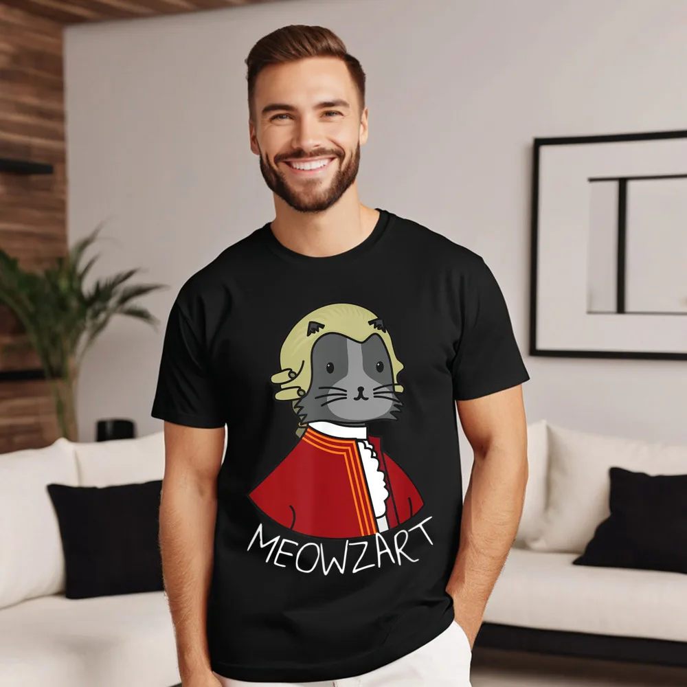 Мужская футболка из чистого хлопка с коротким рукавом Meowzart футболки забавным