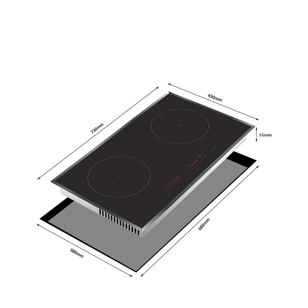 

Black Ceramic Glass Horizontal 2 Plate Smooth Induction Cooktop with Booster of Each Burner