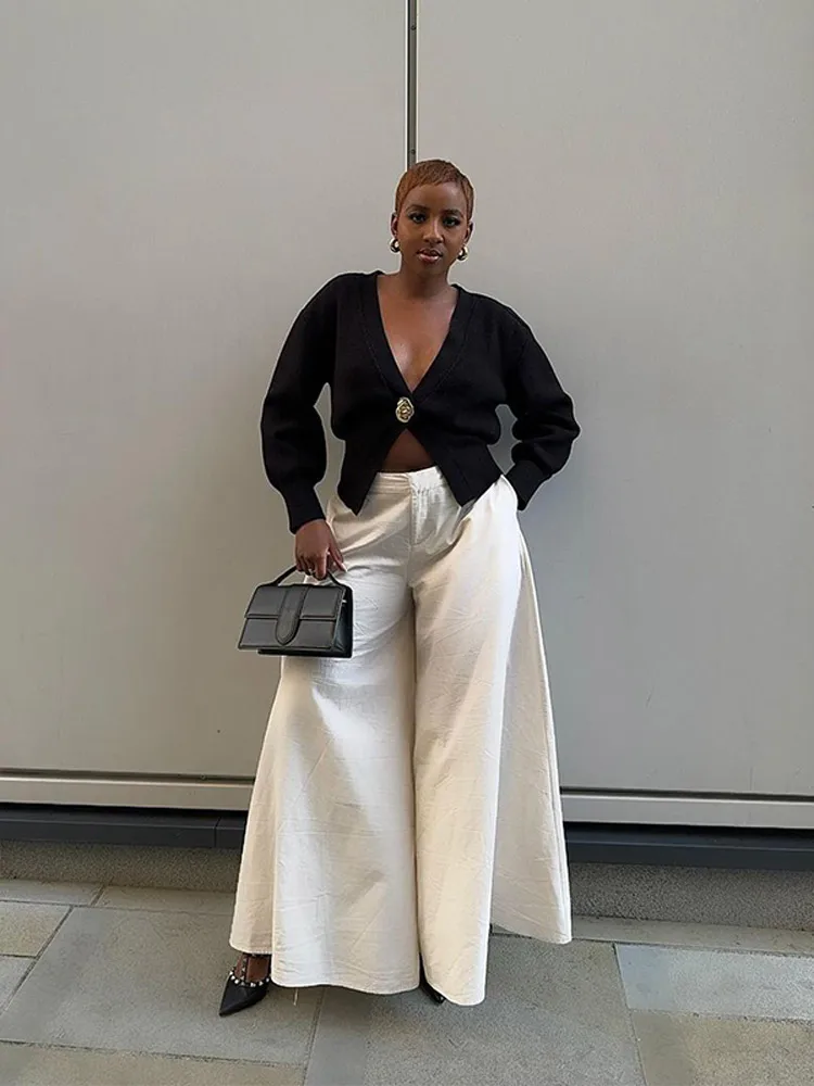 Элегантный однотонный вязаный женский свитер на пуговицах шикарный Свободный