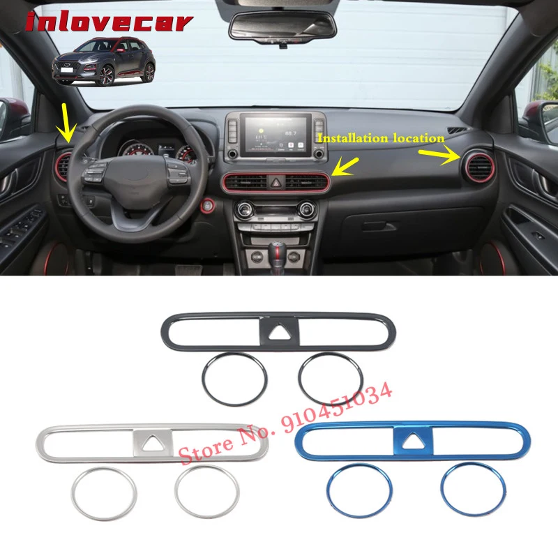 

for Hyundai Kona Encino 2017 2018 2019 2020 Car Middle Center Air Conditioner Outlet AC Vent Cover Trim Car Accessories 3pcs