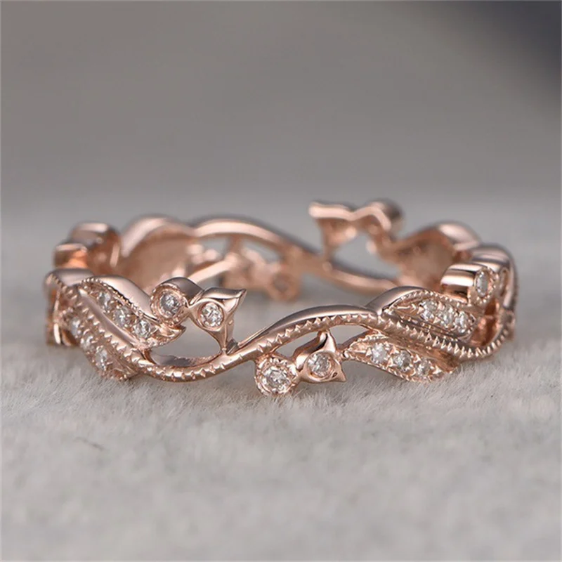 

Luxury Qualities Rose Gold Colors Rings for Women Flower Trendy Metal Inlaid White Stone Wedding Engagement Jewelry