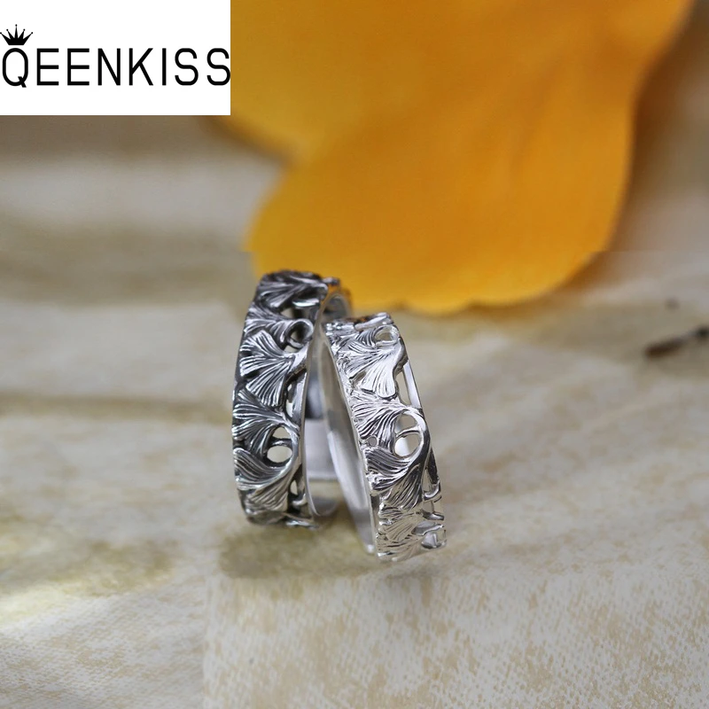 

QEENKISS RG6896 Fine Jewelry Wholesale Fashion New Hot Lovers Couple Party Birthday Wedding Gift Vintage Ginkgo Tai Silver Ring