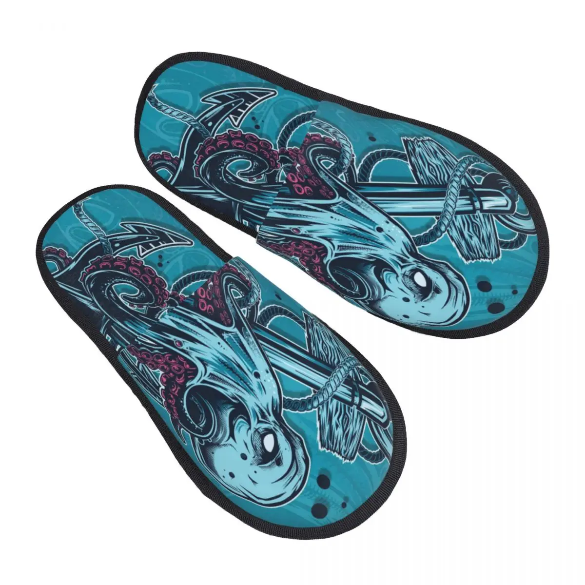 

Men Women Plush Indoor Slippers Atlantic Octopus Print Warm Soft Shoes Home Footwear Autumn Winter 2023