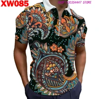 summer zipper polo shirt mens business short sleeve t shirt slim lapel shirt hd digital printing polyester breathability tops