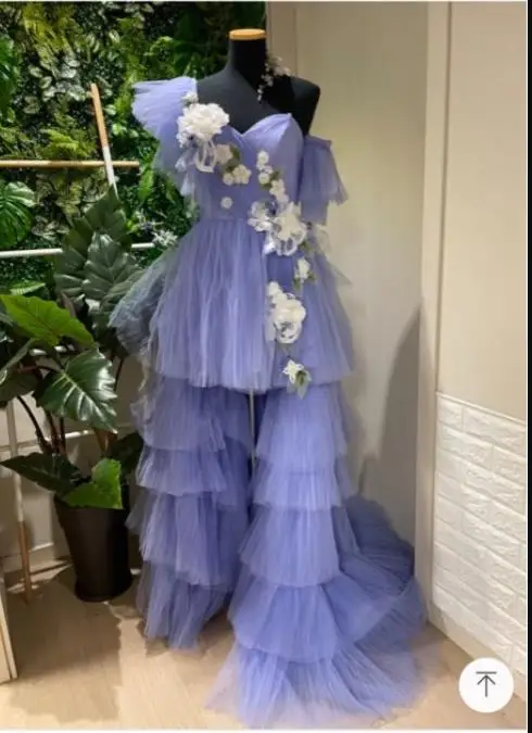 

Verngo Lavender Tulle Layers Prom Dresses 3d Flowers Elegant Fairy Long Evening Gowns Pageant Party Dress