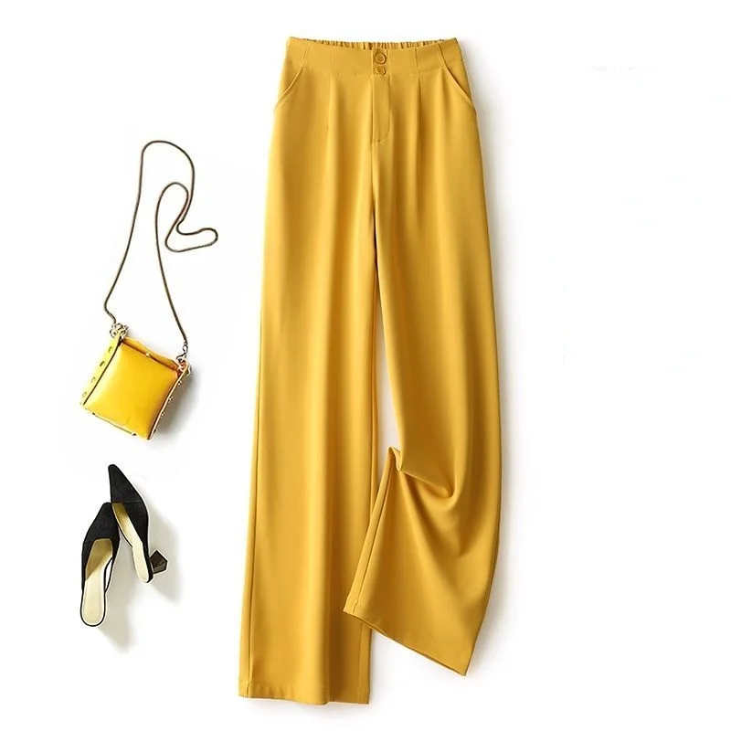 

Loose and Casual Straight Chiffon Suit Pants with High Waist Wide Leg Pants LOOSE Full Length Trousers X49