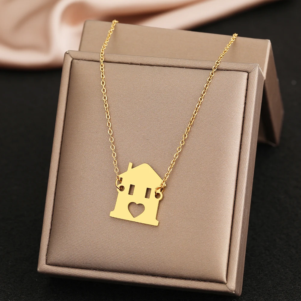 

Ожерелья из нержавеющей стали, подвески в виде мультяшного маленького дома, цепочки, чокер, модное ожерелье для женщин, ювелирные изделия, п...