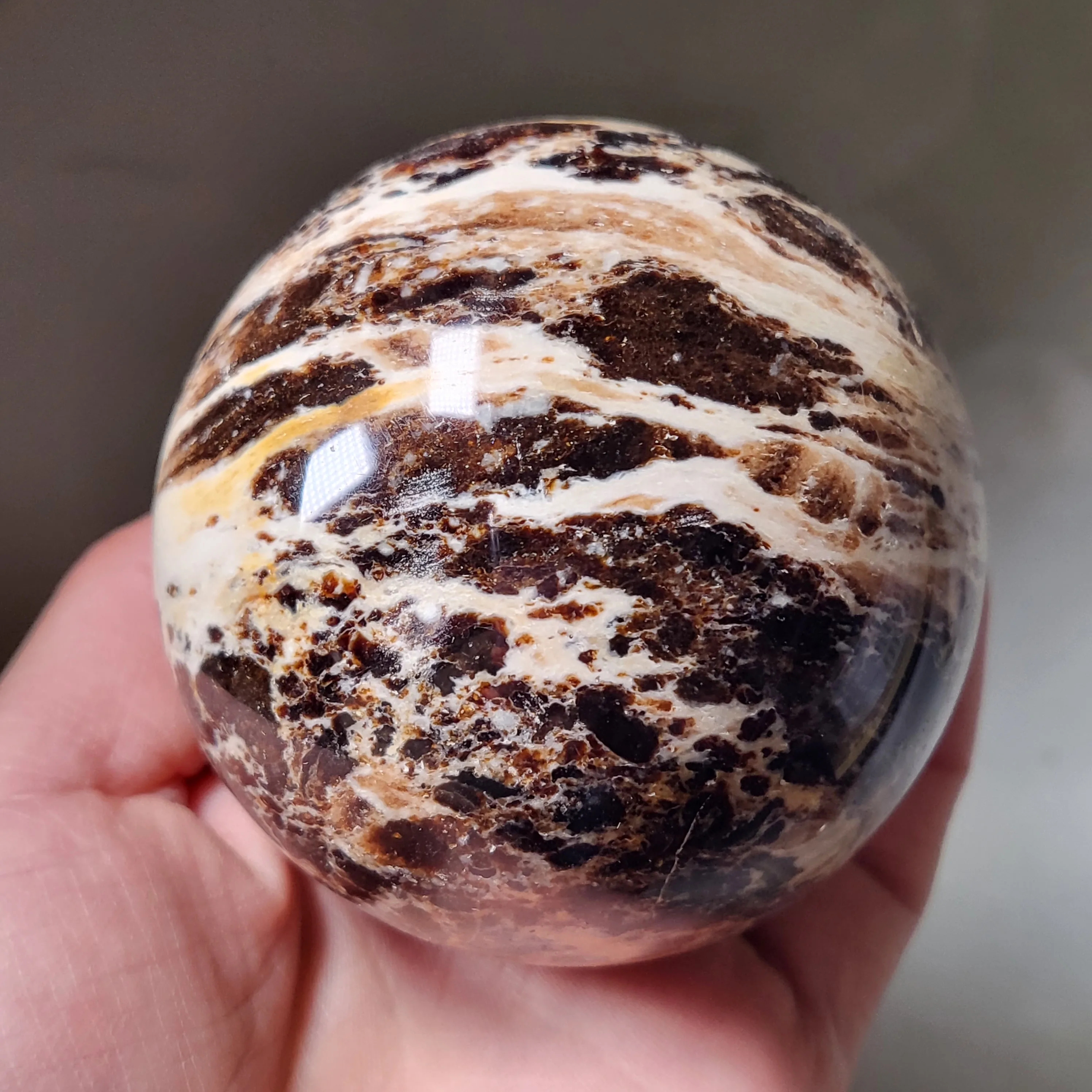 

Natural Gray Opal Sphere Meditation Stone Art Collection Striped Mineral Crystal Home Decor