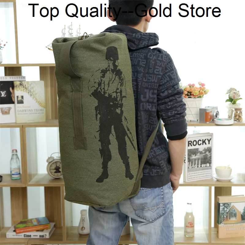 Casual Outdoors Mountaineering Canvas Men Backpack Camping Hiking Sports Large Capacity Travel Printed Bucket Rucksack