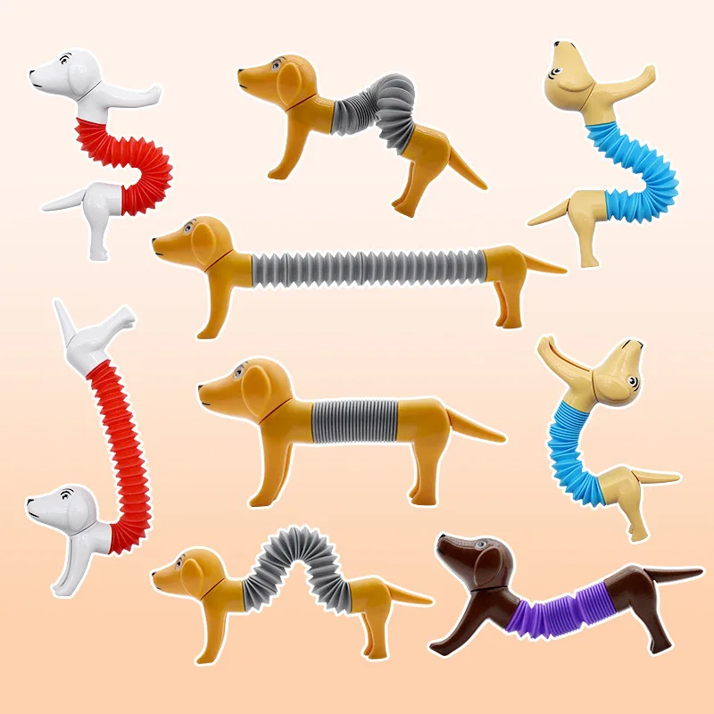 

10Pcs Retractable Spring Dog Pop Tubes Sensory Fidget Toy Stress Relieve Toys Autism Anti-stress Bellows for Kids Squeeze Gift