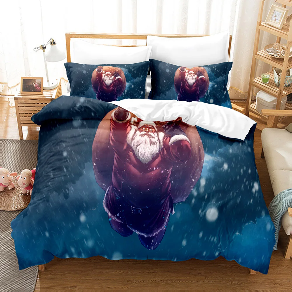Комплект постельного белья в стиле Санта-Клауса 2/3 предмета цифровая 3D-печать