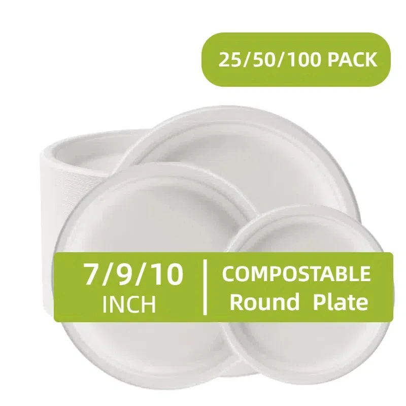 25-100 шт. 100% биоразлагаемых тарелок сверхмощные одноразовые бумажные тарелки