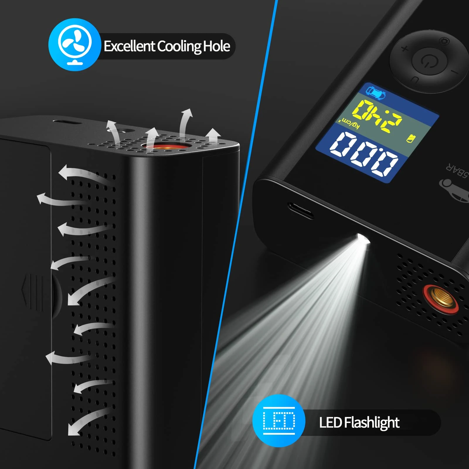 Автомобильный воздушный компрессор надувной насос электрический беспроводной