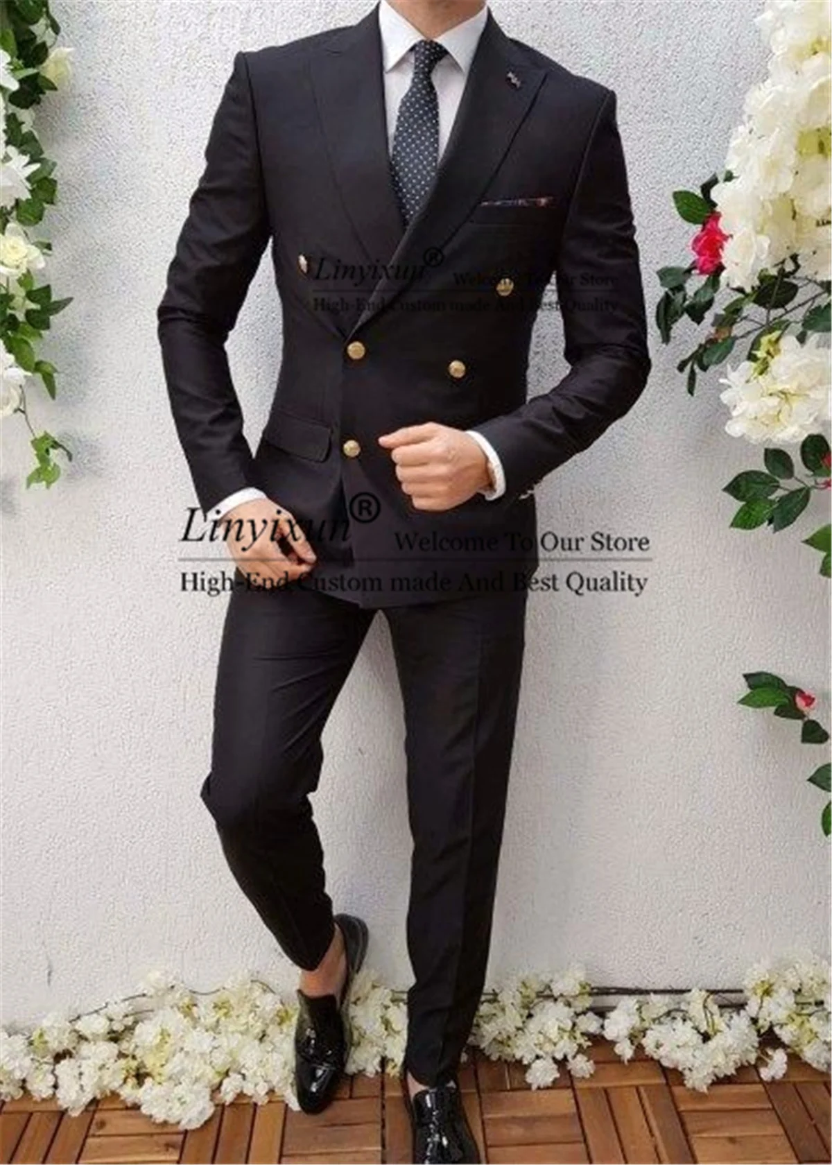 

Black Business Suits For Men Slim Fit 2 Pieces Sets Double Breasted Prom Tuxedo Formal Male Office Blazer Pants Costume Homme