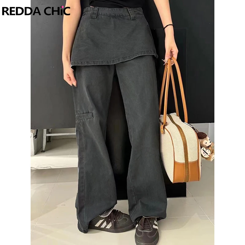 REDDACHiC джинсовая юбка широкие брюки женские повседневные однотонные серые прямые