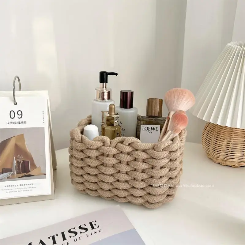 

Basket Makeup Sundries Decor Brush Organizer Handmade Rope Basket Organizer For Cotton Storage Woven Home Picnic Desktop