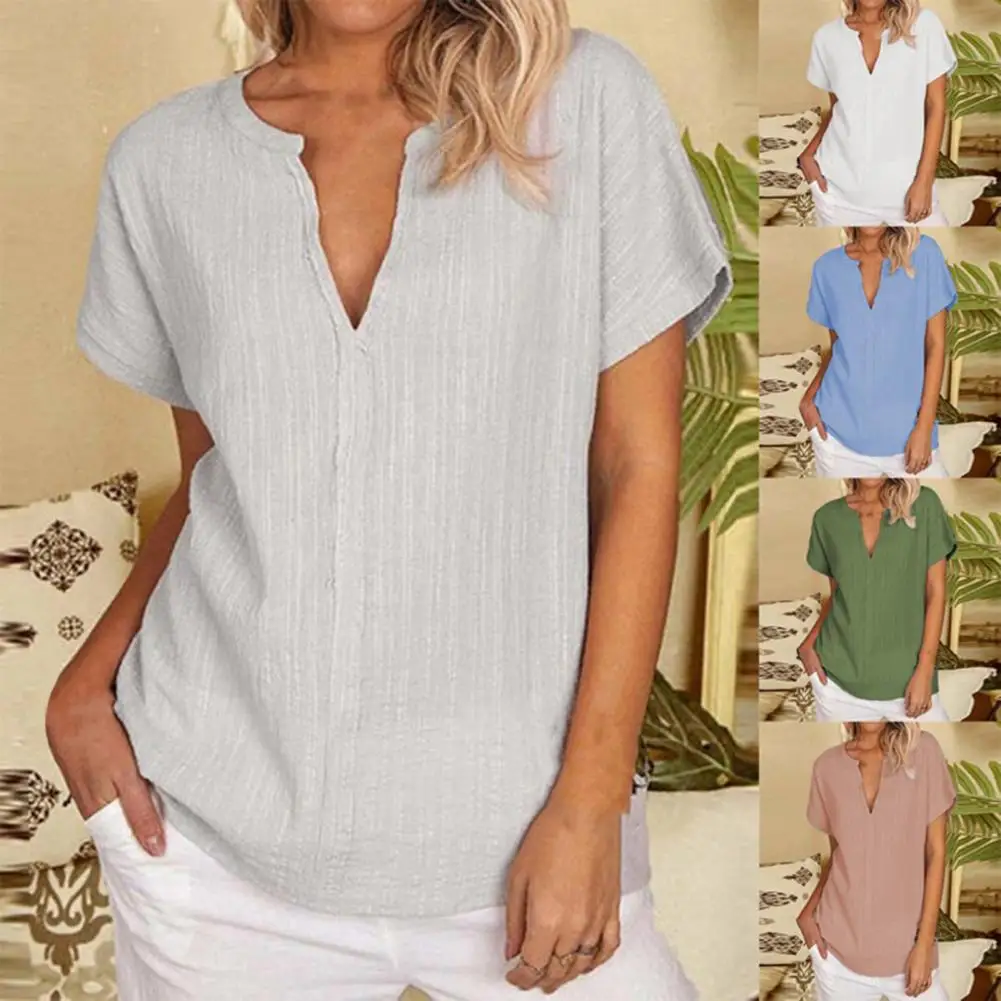 

Стильная женская рубашка с V-образным вырезом, удобный пуловер, топ с коротким рукавом, Тонкая Повседневная рубашка