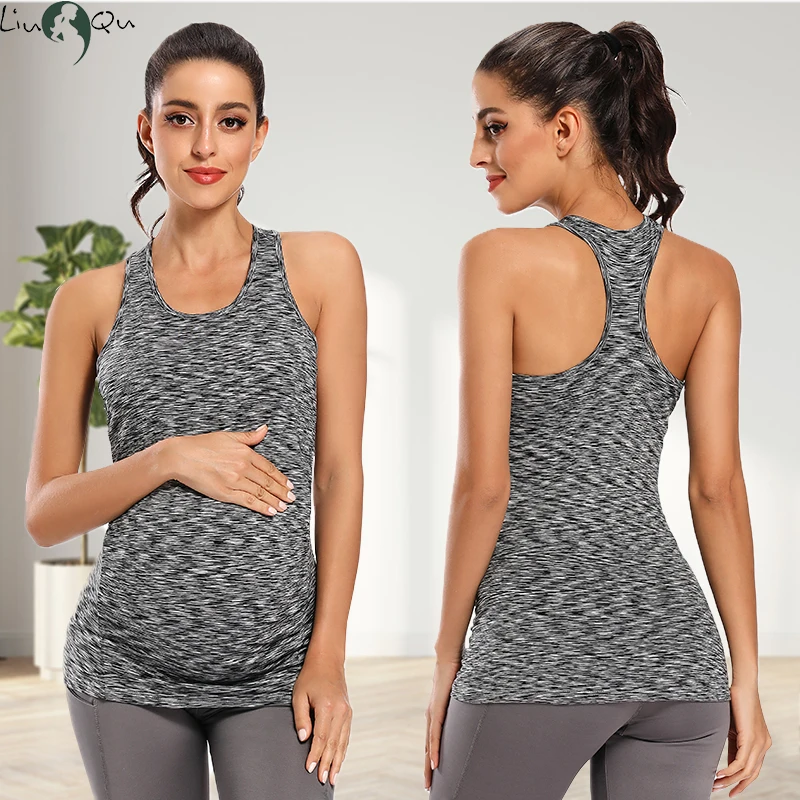 Майки для беременных Бесшовные Racerback Одежда йоги топы женская одежда жилет без