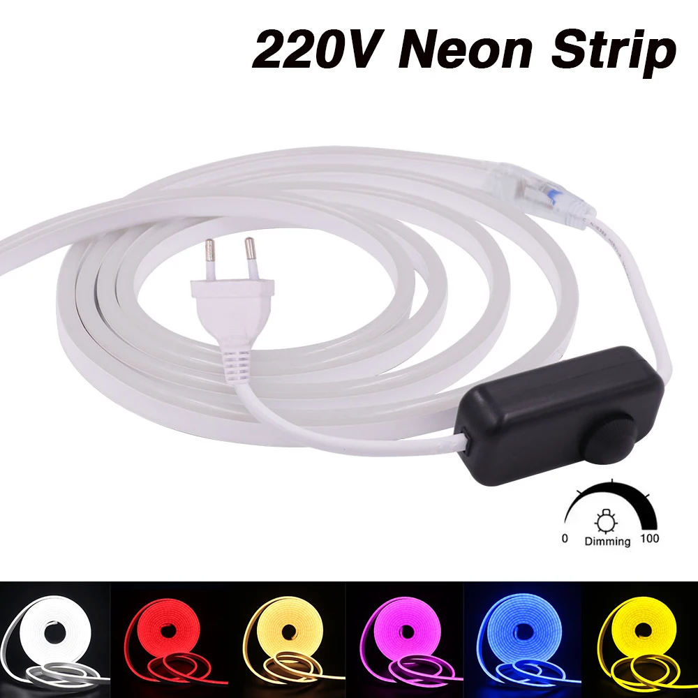 

Dimmerable AC 220V 240V LED Neon Strip Waterproof SMD 2835 120Leds/m Flexible Ribbon Tape Silicon Tube Neon Sign Light Lamp