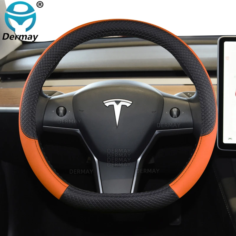 

Для Tesla Model 3 2016 2017 2018 2019 2020 2021 2022 2023 9 цветов автомобильный чехол на руль из искусственной кожи Нескользящие автомобильные аксессуары