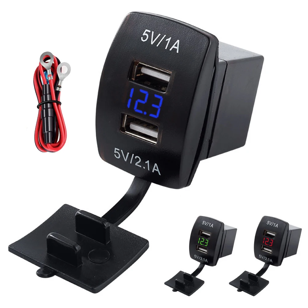 

12V-24V 3.1A Dual USB Ports Outlet Power Adapter Car Charger with LED Digital Voltmeter for Motorcycle Boat RV Golf Cart