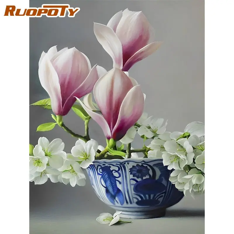 

RUOPOTY 5d DIY Diamond Painting Pink Flower Painting Full Square Diamond Embroidery Mosaic Home Decoration Sale