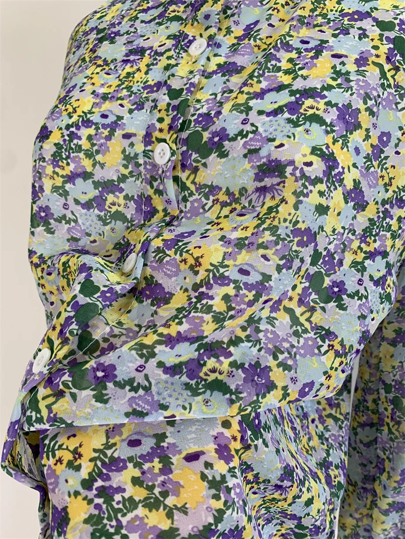 Женская Оранжево-небесно-голубая Рубашка С Цветочным Принтом