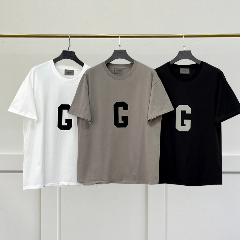 Oversized Essentials T-Shirt G flocking Letter Loose High Quality t-Shirts Summer Men Women Hip-Hop Cotton Short Sleeve
