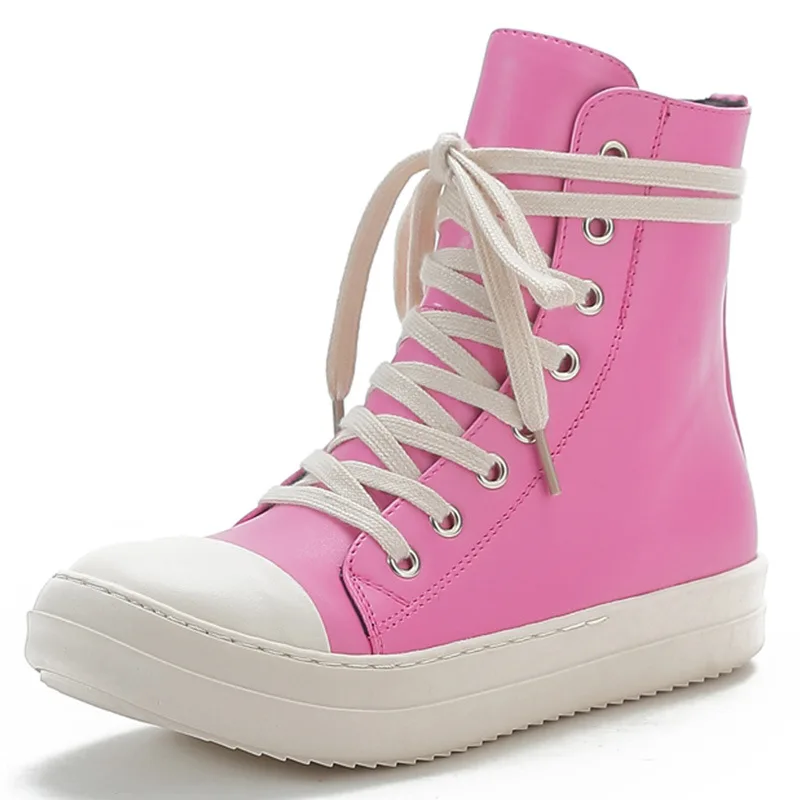 

New Women and men Sneakers High Top Platform Sports Shoes White Rose green Casual Fashion leather Shoes Vulcanized Shoes Feme