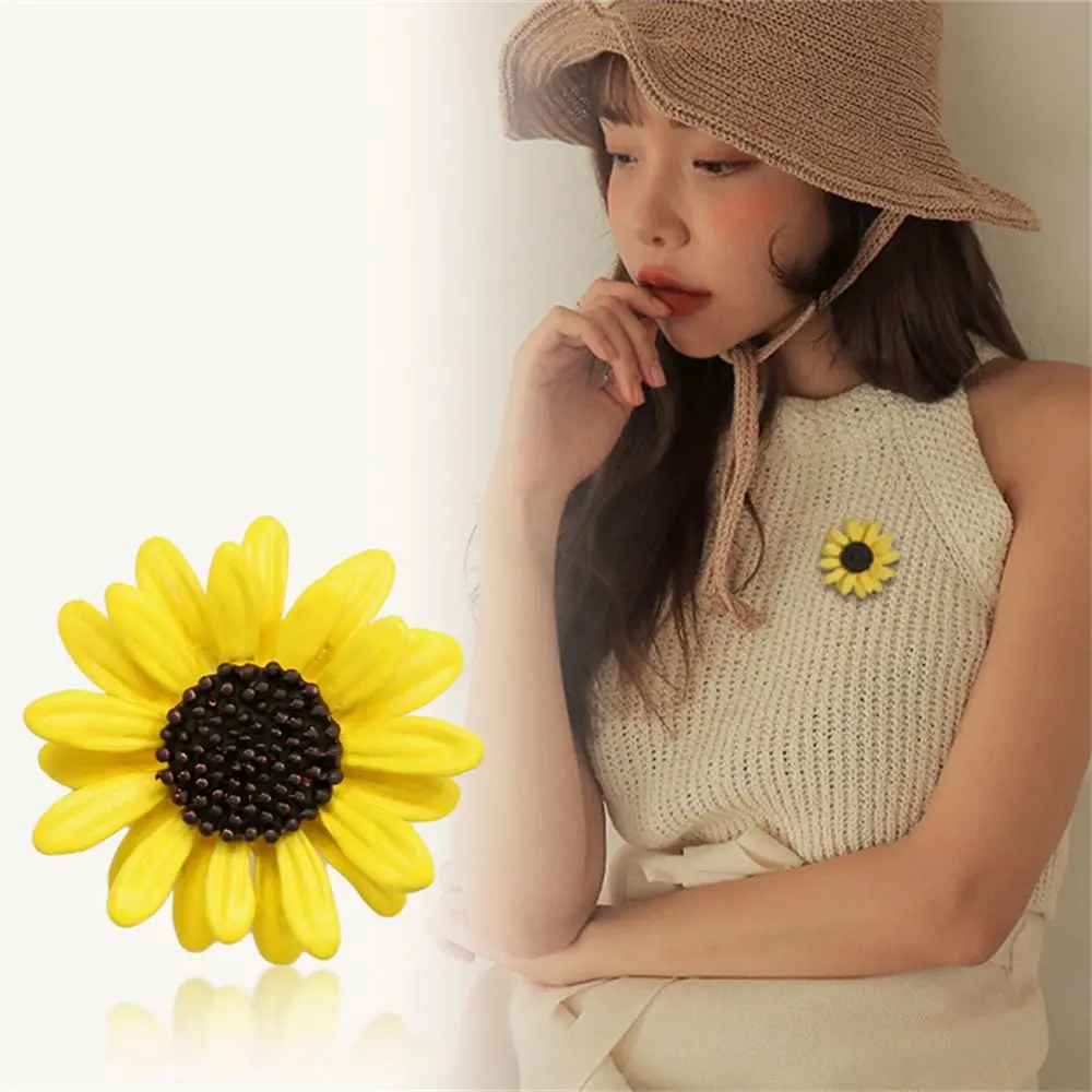 

Handmade Fashion Jewelry Art Decor Beautiful Vintage Style Daisy Flower Brooch Enamel Yellow Sunflower Pin