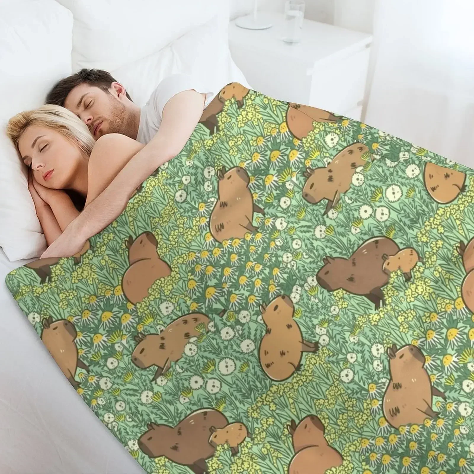 Одеяло Capybaras Meadow в зеленом и желтом цвете декоративные одеяла для кровати косплея