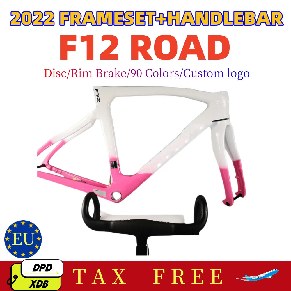 

2022 F12 карбоновая рамка с пользовательским логотипом, розово-белая, 1K, блестящая фоторамка + руль, 10 размеров, 90 цветов