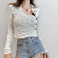 woman t shirt spring spring new long sleeve tee shirt for women chinese style side the single breasted crop y2k tops womens