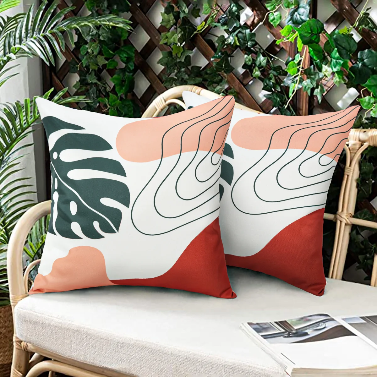 

Simple Printed Rattan Chair Cushion Cover Waterproof Pillow Cover 45x45cm Summer Outdoor Pillowcase for Home Garden Decoration