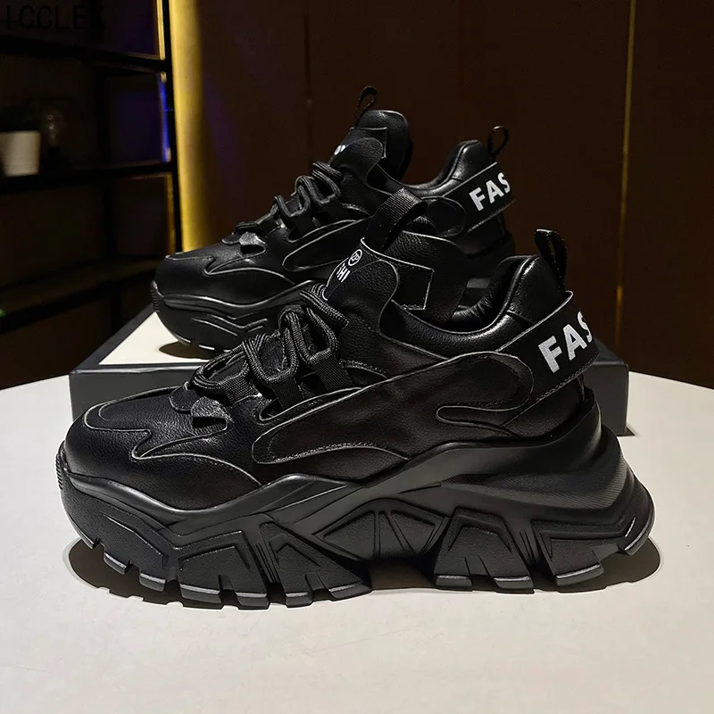 

Spring Women High Platform Shoes Casual Vulcanized Shoes Cushioning Leather Sneakers Female Lace Up White Flats Women